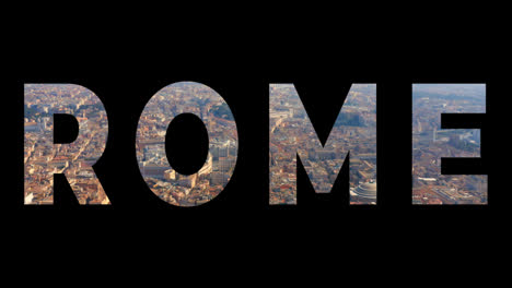 Aerial-Drone-Shot-Of-City-Buildings-In-Italy-Overlaid-With-Graphic-Spelling-Out-Rome